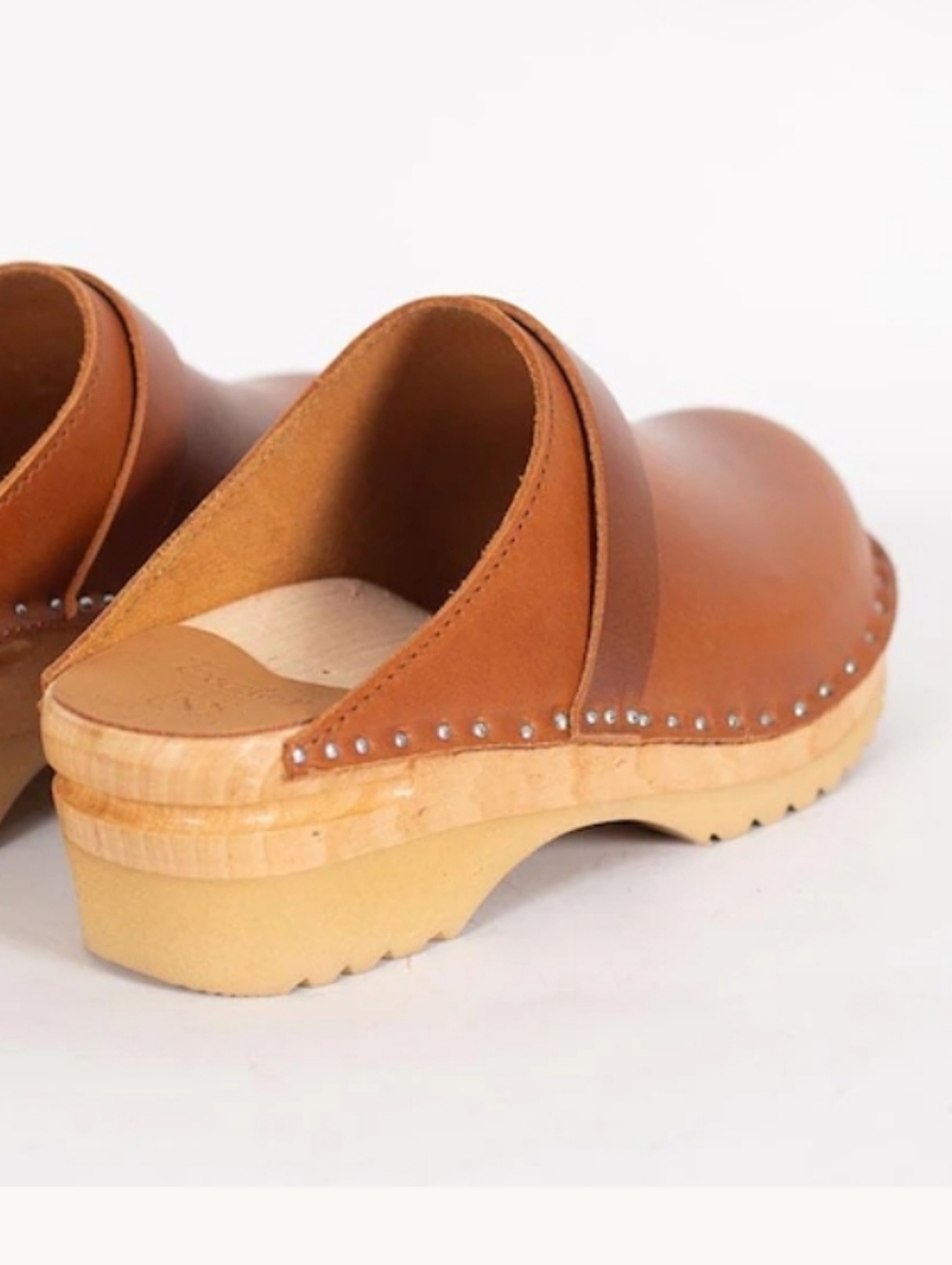 Swedish Troentorp Di Vinci Pull Up Clogs Cognac Leather EU 41 US 11 WOMENS - Picture 3 of 9